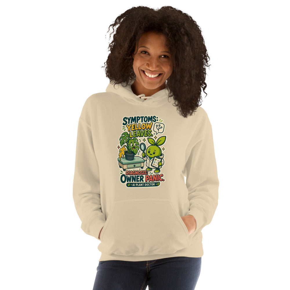 AI Plant Doctor Budsy Owner Panic Hoodie women model mockup